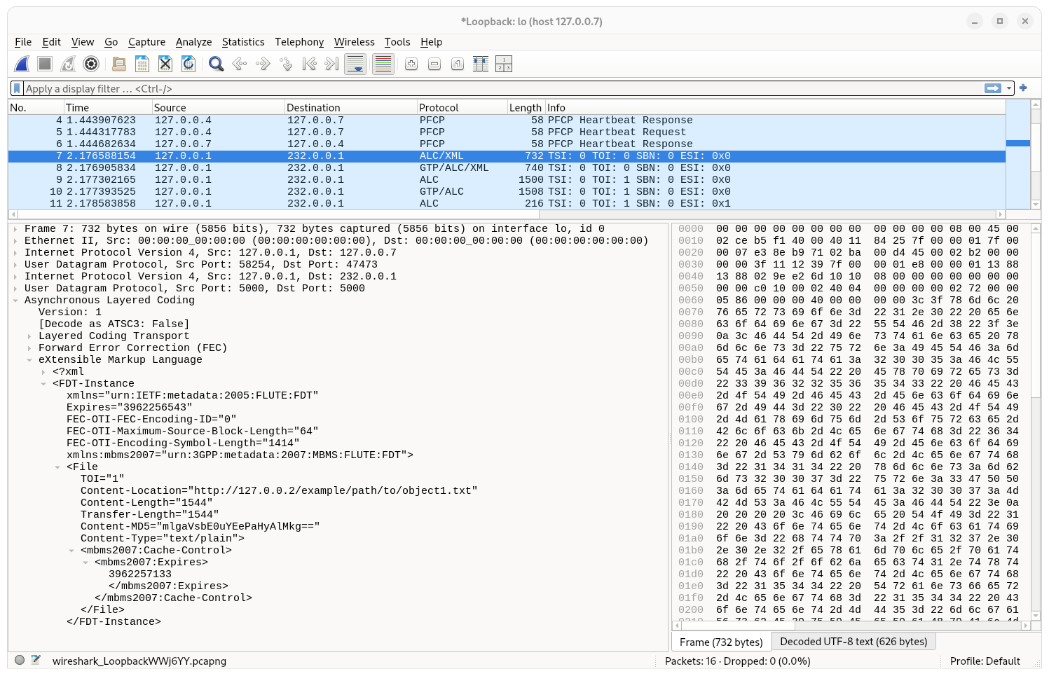 Wireshark showing FDT packet for SINGLE PUSH distribution